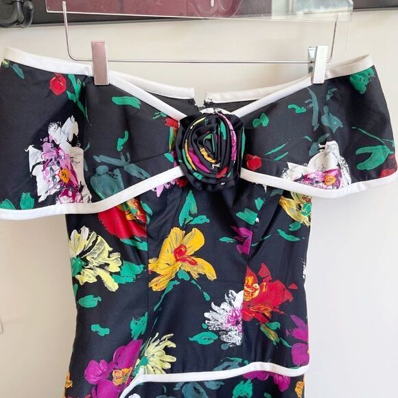 Ann Hobbs For Cattiva Vintage 80s Floral Off Shoulder Maxi Dress Size 8 - Picture 8 of 11